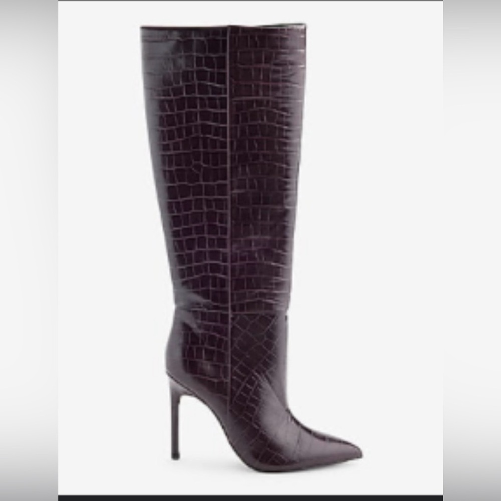 Elegant Purple Croc-Embossed Knee-High Boots